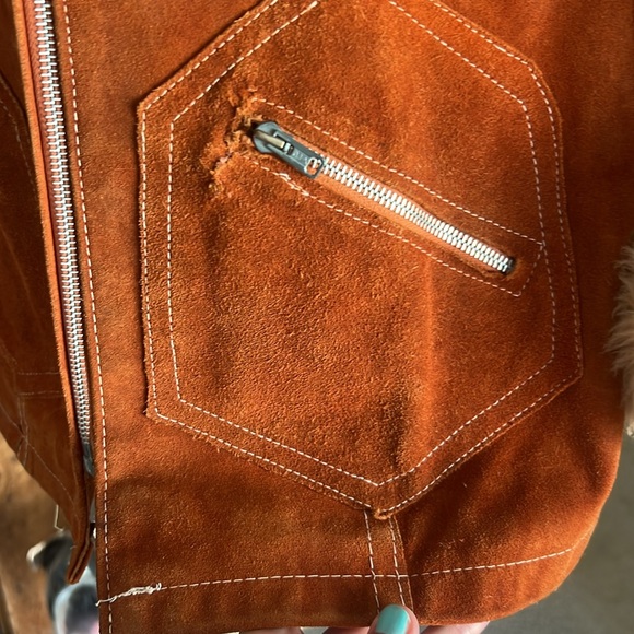 Vintage 1970s Brown Suede Leather Fur Lined Penny Lane Jacket XS - Picture 5 of 17